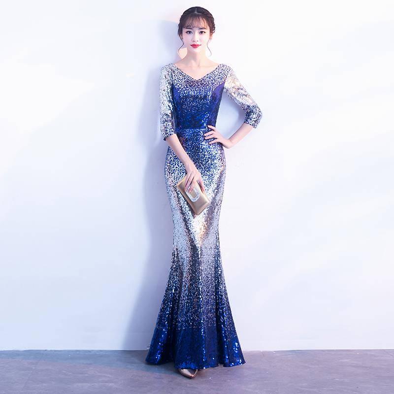 Banquet Evening Dress Skirt Noble Elegant Fishtail Slim Long Ladies Sequins Evening Dress Women