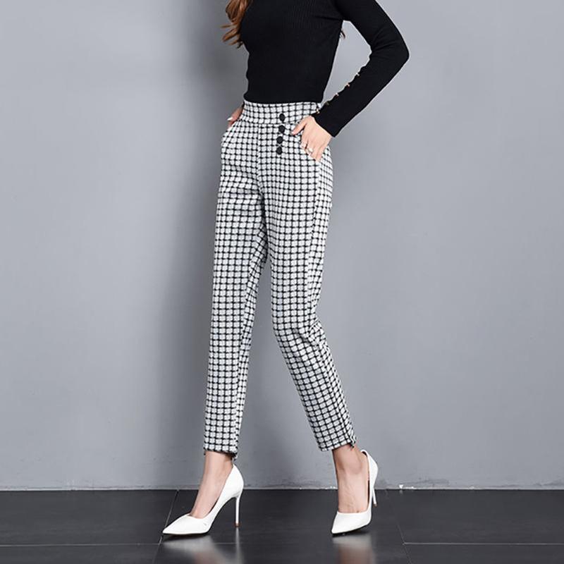 Spring and Summer Plaid Pants Korean Casual Pants Trousers Feet Harem Pants Women Are Thin Straight Loose Large Size Thin Section