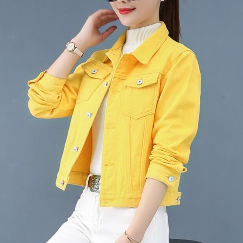 Women Lapel Solid Casual Denim Buttons Blazer Jeans Jacket Cardigan