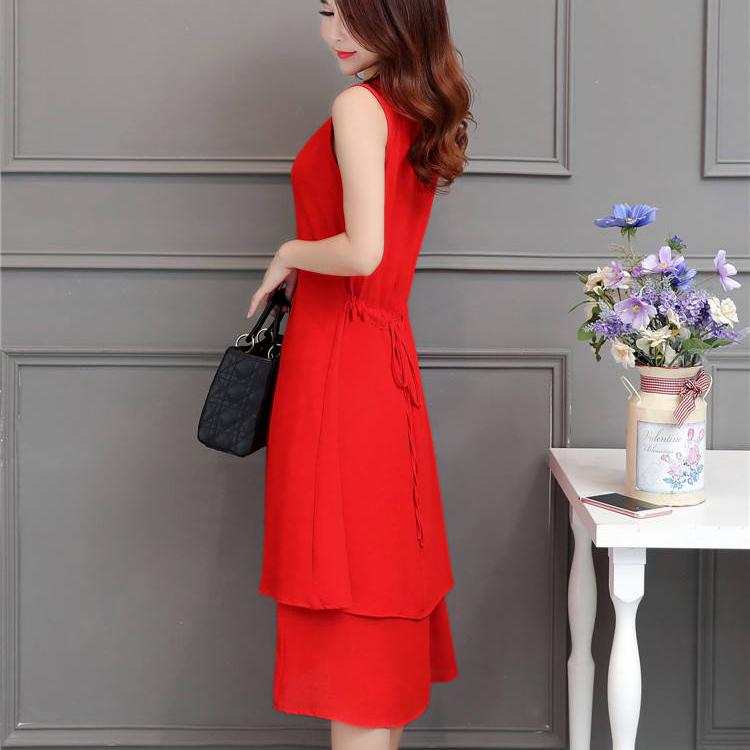 Vest Dress Chiffon M-XXXXXL Plus Size Summer Chinese Style Solid Ruffle Over-the-knee Dress