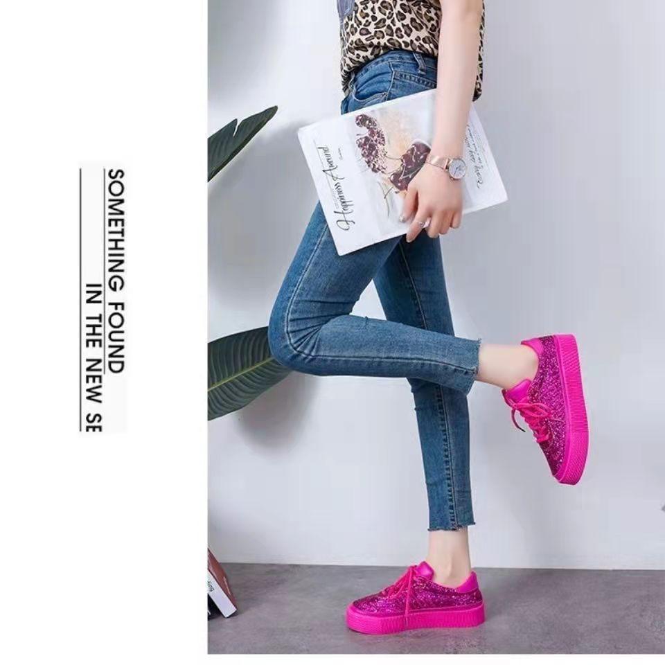 Women's Pink Sequined Shoes Low-top Lace-up Casual Shoes Women's Skate Shoes Student Personality Paired Shoes