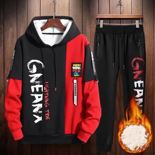 WTEMPO Men Sports Suit Hooded Pullover Suit Spring Campus Sportswear Casual Loose Clothing for Youth