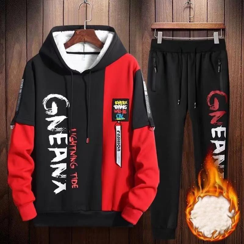 WTEMPO Men Sports Suit Hooded Pullover Suit Spring Campus Sportswear Casual Loose Clothing for Youth