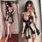 Chiffon Floral Dress Female Strapless A Word Skirt Strap Word Shoulder Beach Skirt