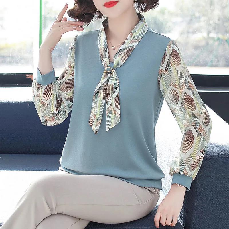 Bottoming Shirt Women's Spring Mother's Dress Western Style Short-sleeved Large Size Top Middle-aged and Elderly Chiffon Shirt