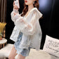 Lace Embroidered Sunscreen Ladies Summer Mesh Splicing Thin Hooded Short Cardigan Top
