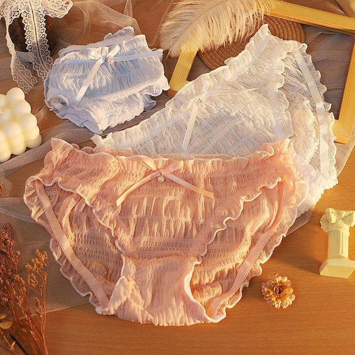 4Pcs/Set Girl's Sweet Large Size Causal Soft Lace Briefs Solid Color Mid Waist Seamless All-match Underpants