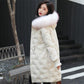 Women's Solid Color Embroidered Down Jacket Mid-length Korean Style Loose Thick Coat Warm Cotton Coat Large Fur Collar Winter Quilted Jacket