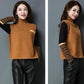 Autumn and Winter Thick Short Sweater Loose Half High Neck Pullover Bottoming Shirt Color Matching Knitted Women Sweater