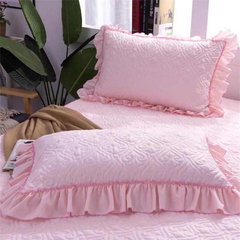 Pure Cotton Solid Color Pillowcases A Pair of Ruffled Quilted Pillowcases Antibacterial Pillowcases (without Pillows)