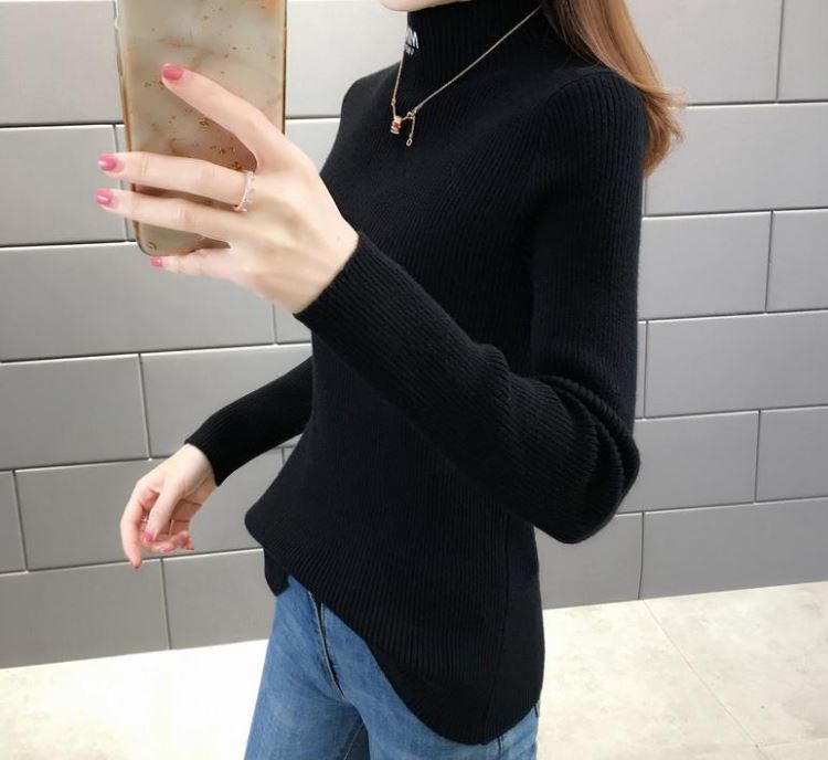 Half Turtleneck Bottoming Shirt Women's Autumn and Winter Outer Wear All-match Slim Short Pullover Sweater