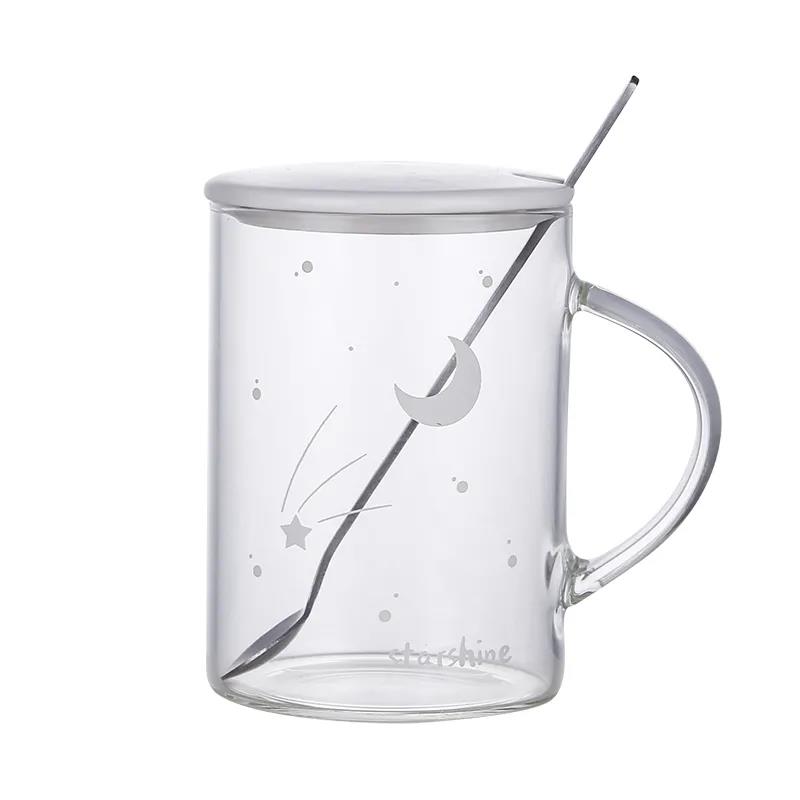 Couple Cup Creative Luminous Starry Sky Universe Office Glass Drinking Cup with Lid Spoon Cup Personality Trend