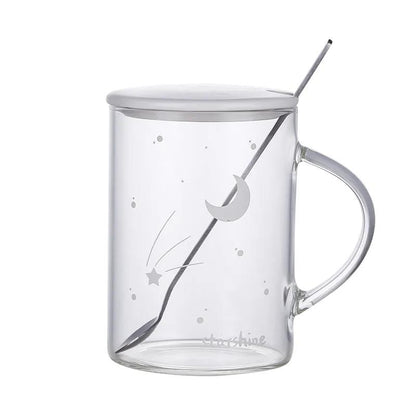 Couple Cup Creative Luminous Starry Sky Universe Office Glass Drinking Cup with Lid Spoon Cup Personality Trend