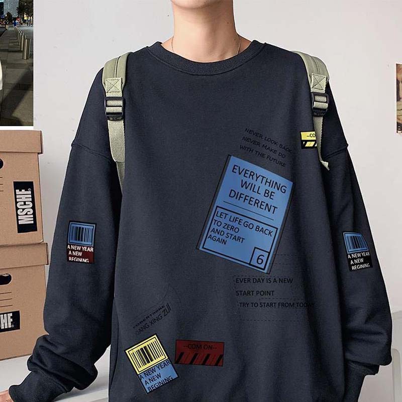 Literary Men's and Women's Round Neck Sweater Men's Loose Plus Size Shirt All-match Bottoming Shirt Jacket