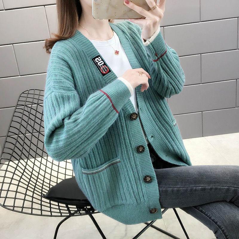 Sweater Cardigan Thickened Mid-length Spring and Autumn Loose Knit Lazy Style Jacket Women