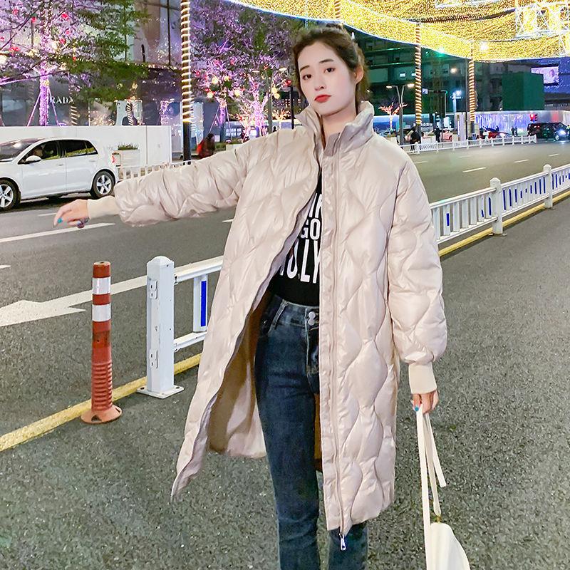 Women's Down Coat Mid-length Stand-up Collar Winter Bright Face Over-the-knee Cotton Coat