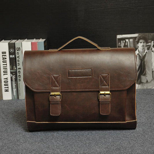 Business Briefcase Men Retro Matte Leather Large Capacity Crossbody Shoulder Computer Bag Handbag