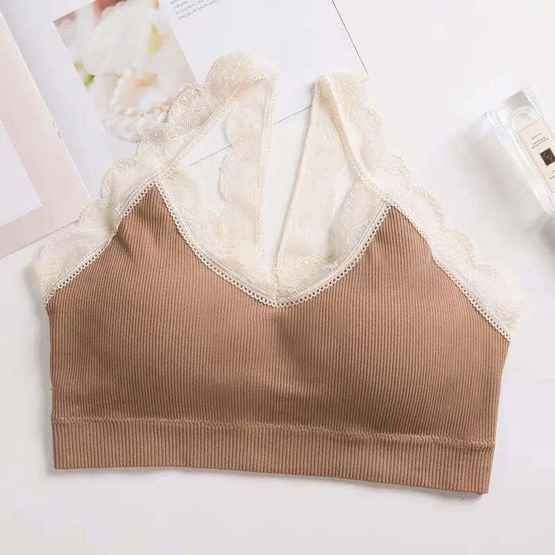 Lace Shoulder Straps Wrap Chest Tube Top with Chest Pad Anti-glare Beautiful Back No Steel Ring Sling Small Vest Bra
