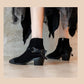 Vintage Pointed Suede Boots British Style Soft Chelsea Boots Thick Heel Plus Velvet Ankle Boots