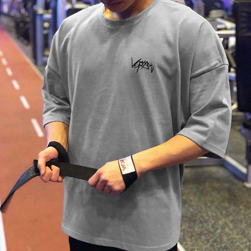 Men's Quick-drying Muscle Fitness Five-point Sleeve T-shirt Summer Running Exercise Breathable Sports Loose Short-sleeved Shirt