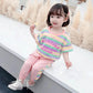 Girls Cute Striped Short Sleeve Casual Pants Suit Summer Baby Rainbow Print Breathable Comfortable Soft Two-piece Set