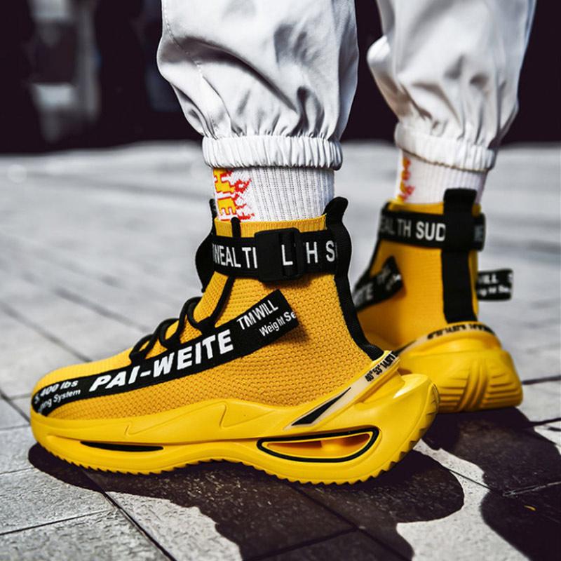 High-top Breathable Flying Woven Socks Spring and Autumn Thick-soled Martin Men's Shoes