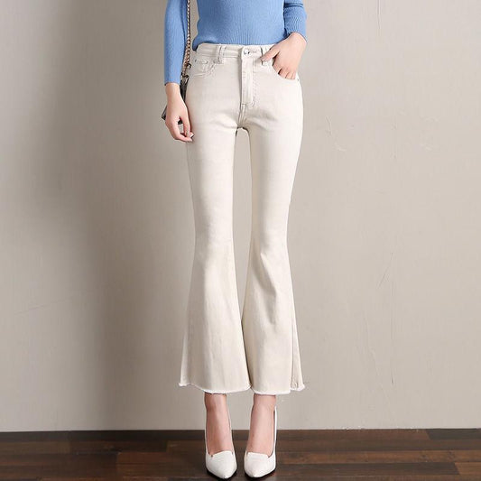 Women Fashion Wide Leg Flared Jeans Denim Comfortable Loose Jeans Zipper Pocket Trousers