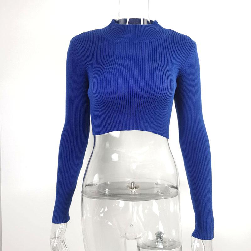 Sweater Women Half Turtleneck Pullover Sexy Short High Waist Knitwear European Style Top Trending Sweaters Green Sweater Jumper