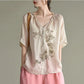 Women's Summer Embroidered Top V-Neck Short Sleeve Large Size Loose T-Shirt