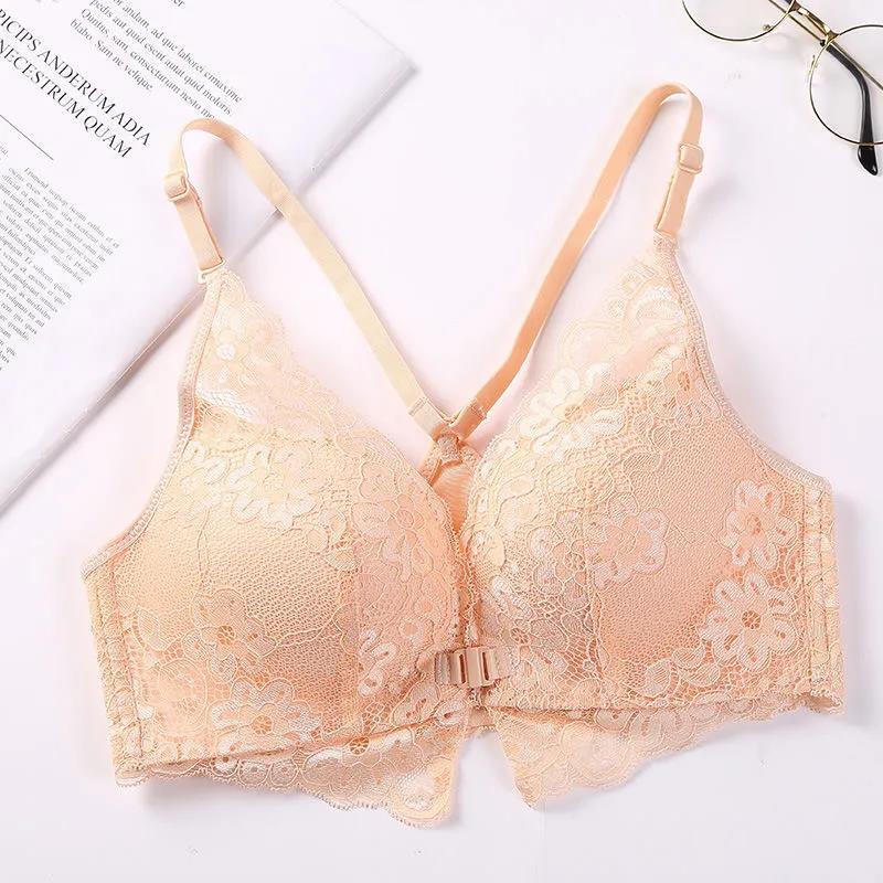 Ladies Push Up Lace Bra Ladies 3/4 Cup Bow Sexy No Wire Front Buckle Lace Beauty Back Lingerie Breathable One Piece