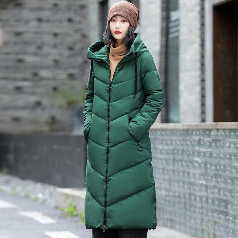 Women Winter Long Jacket Hooded Thickening Coats Warm Down Jackets Solid Color Cotton Jacket Casual Padded Coat Outerwear Parka Female Winter Clothes