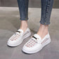 Women's Casual Flat White Shoes All-match Thin Section Breathable Loafers Women's Hollow Leather Shoes Comfortable and Breathable