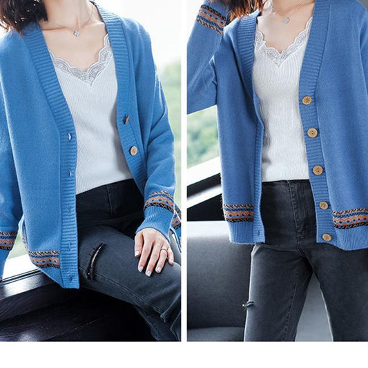 Autumn and Winter Style Korean Loose Knitted Cardigan Button Long-sleeved Sweater Fashion Coat Women