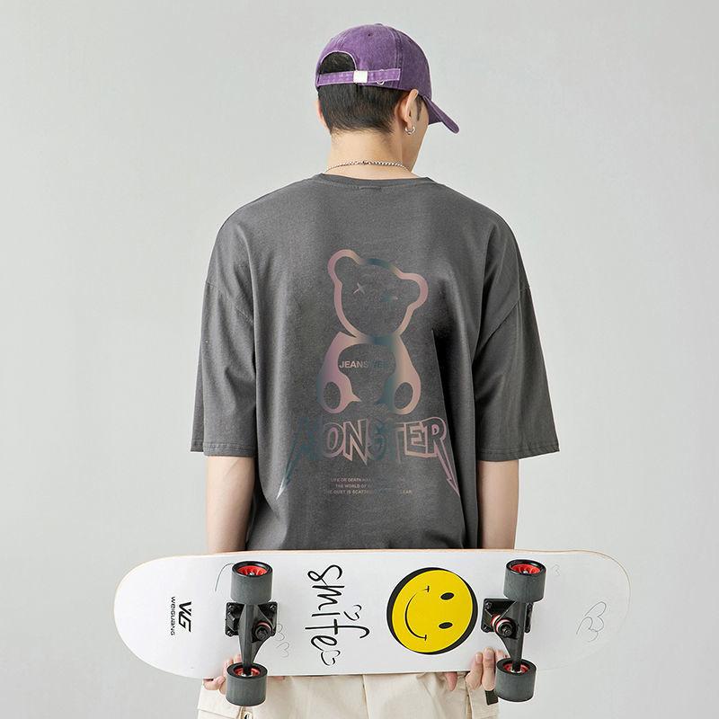 Short-sleeved T-shirt Men's New Loose All-match Cotton Casual Round Neck Cartoon Printed Sports Compassionate Shirt