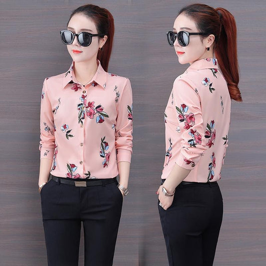 Women Casual Floral Shirt Korean Fashion Long Sleeve Top Women Casual Floral Shirt Korean Fashion Long Sleeve Top