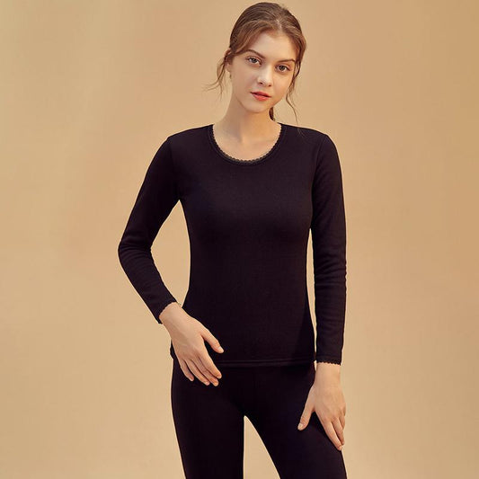 Women Winter Autumn Warm Clothes Thermal Underwear Plus Velvet O-neck Tops Pants Tight Thicken Windproof Long Sleeve High Elasticity Slim Tracksuit
