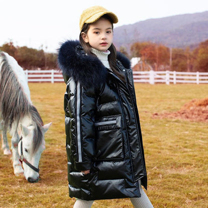 Girls' Warm and Windproof Down Jacket Disposable Mid-length Clothes Winter Thick White Duck Down Jacket