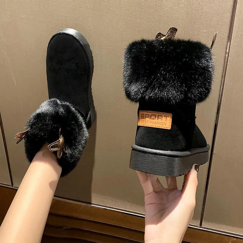 Women's Shoes Winter Warm Cute Elk Antlers Snow Boots Plus Velvet Cotton Shoes Women Casual Shoes