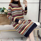Ethnic Style Color Matching Turtleneck Sweater Women Loose Mid-length Base Sweater Skirt Autumn and Winter