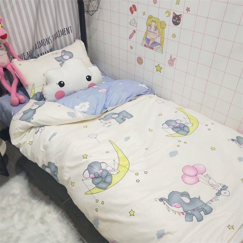 Three-piece Bed Set 1.2m Dormitory Bed Sheet Quilt Cover Pillowcase Set Bedding Striped Plaid Cute Style