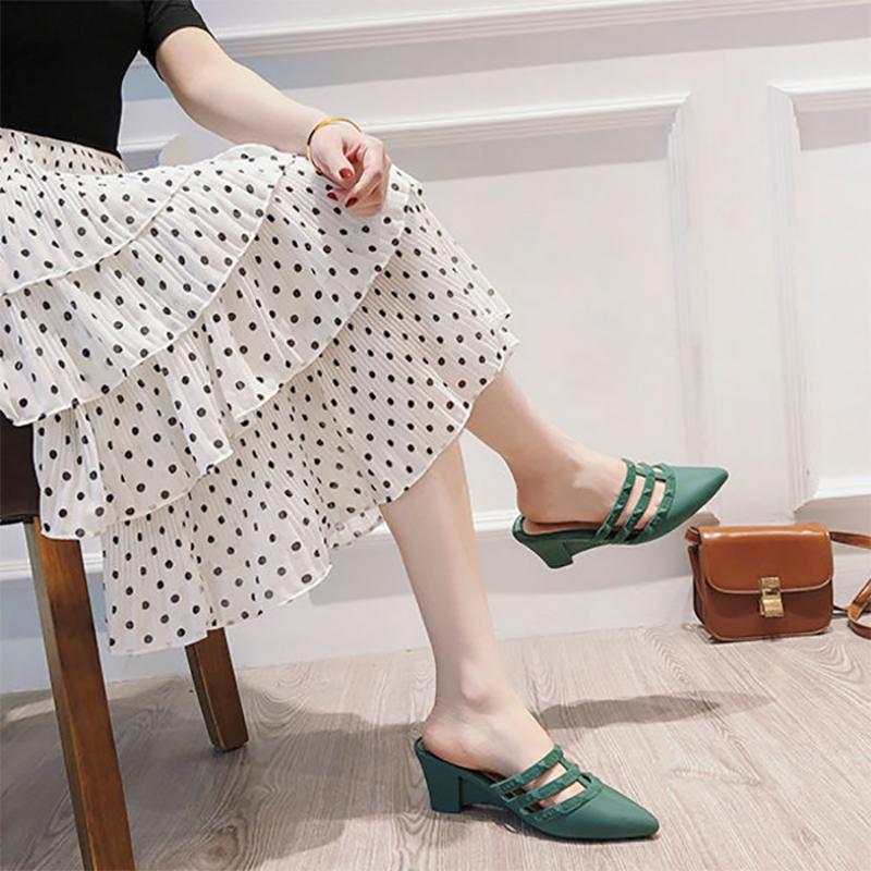 Summer Lazy Casual Fashion Thick Heel Sandals and Slippers Female Pointed Toe Korean Style Slope with Social Wear
