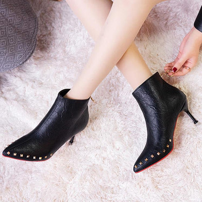 Women Pointed Toe Thin High Heels Ankle Boots Woman Party Shoes Rivets Sexy Booties