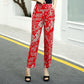 Summer Women's Pants Women's Flower Pants Large Size Elastic Waist Straight Pants Middle-aged Printed Fashion Casual Pants Summer