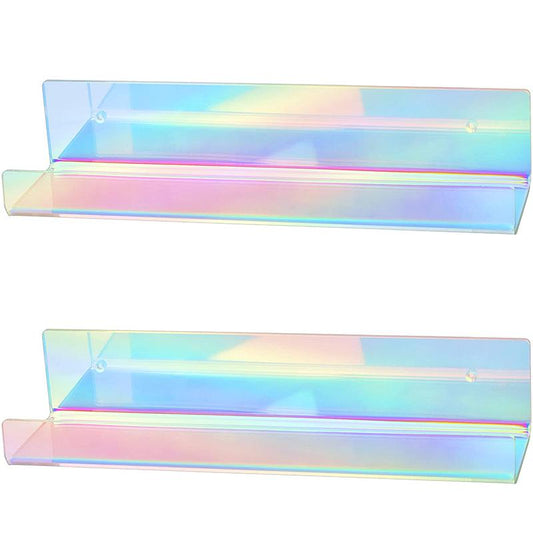 Rainbow Iridescent Acrylic Floating Shelves (Wall Mounted) for Bedroom, Bathroom, Living Room or Kitchen (Set of 2)
