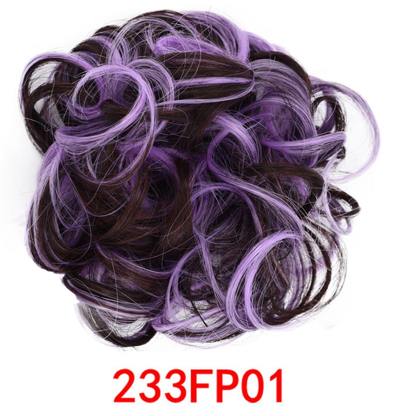 Girls Curly Scrunchie Chignon Rubber Band Multicolor Synthetic Hair Ring Wrap on Messy Bun Ponytails