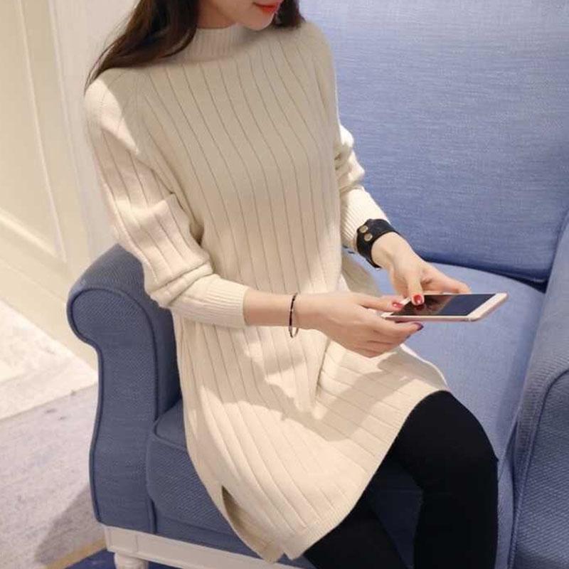Large Size Half Turtleneck Sweater Loose Knit Bottoming Shirt Mid-length Fashion Casual Dress