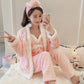 Women's Winter Pajamas Set Thickened Coral Fleece Sweet Cute Sexy Plush Suspenders Top Bottoms Four-piece Set Flannel Homewear Hairband