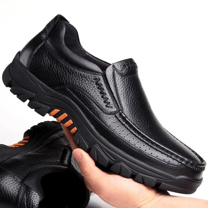 38-46 Men's Large Size Casual Comfortable Genuine Cow Leather Shoes Business Men Solid Color Soft Sole Flat Shoes