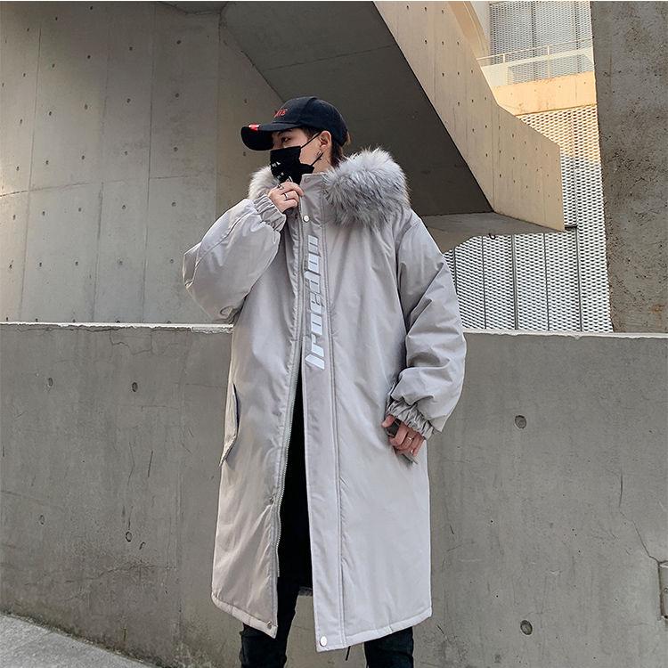 Winter Fur Collar Warm Men's Cotton Coat Large Size Loose Mid-length Parka Coat Hooded Over-the-knee Coat Thick Coat