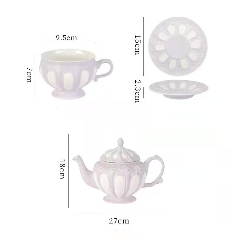 European Afternoon Tea Set, Coffee Cup, Saucer Set, Spoon, French Retro Embossed English Teapot, Cup